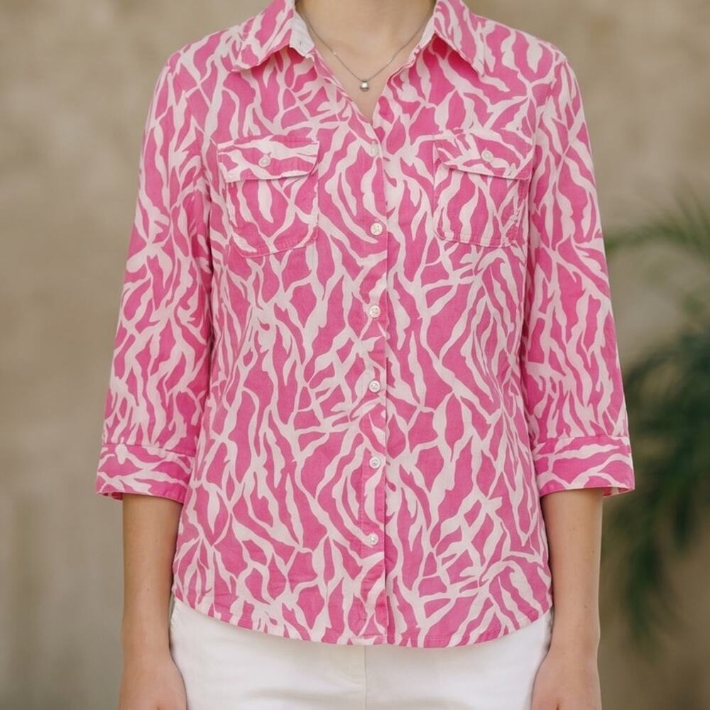 Cotton blend blouse, Croft & Barrow, pink and white zebra print shirt size M